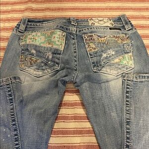 Miss Me Blue Jeans with Colorful Embroidery